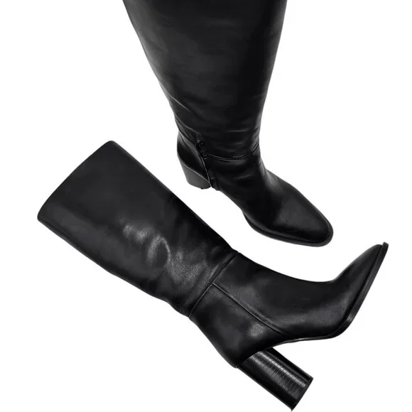 Zara | Shoes | Zara Leather Knee High Block Heel Boots